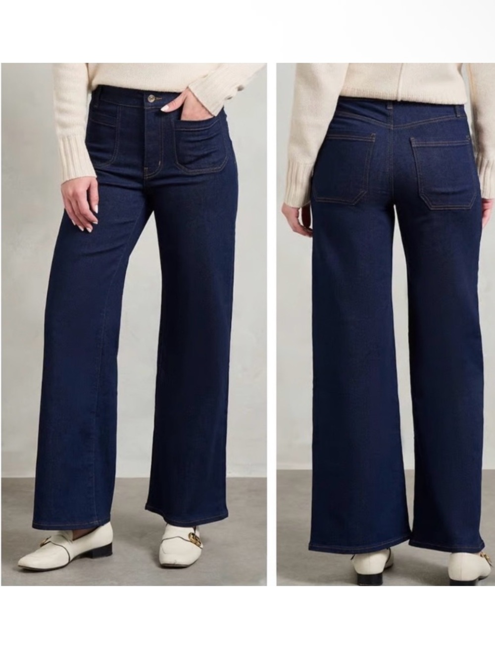 FRAME Le Pixie Slim Palazzo Modern High Rise 
Pocket Wide Leg High-Rise Navy 28